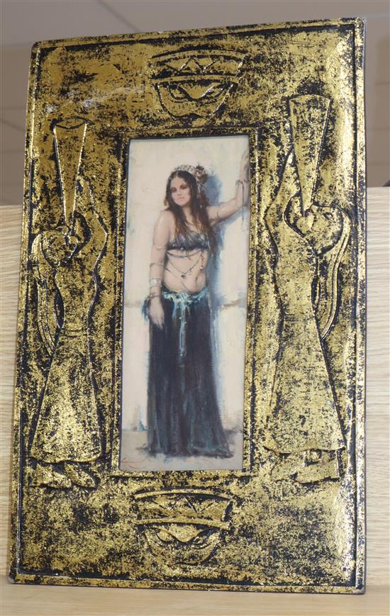 Ken Moroney, oil on canvas laid on board, Arab dancing girl, signed, 29 x 11cm